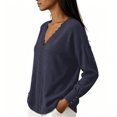 thumbnail image 3 of Edvintorg Fall Sweaters for Women V Neck Long Sleeve Casual Pullover Knit Sweater Winter Women Clothing Navy XXL, 3 of 6