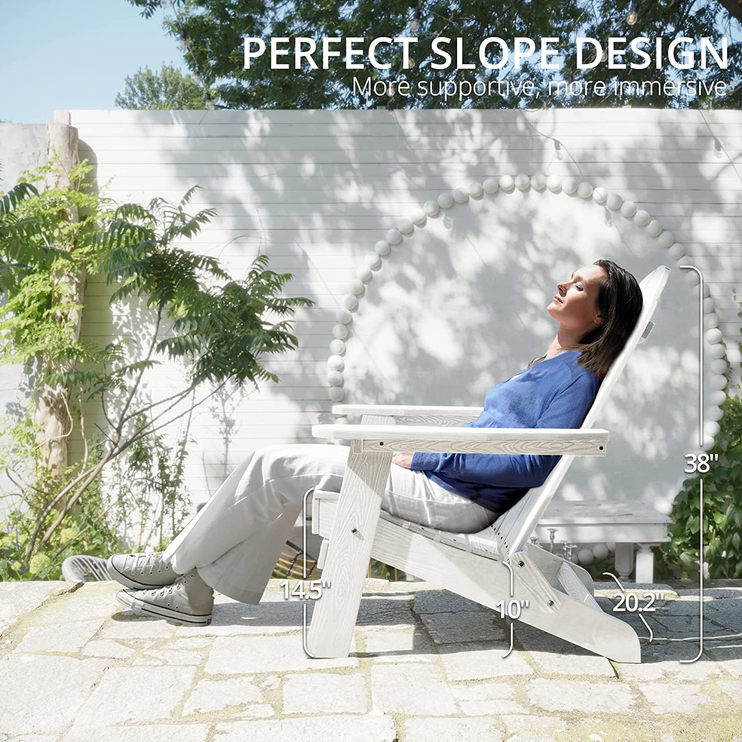 Dycanpo Folding Adirondack Chair ,Fire Pit Patio Garden Chair with Cup Holder, White