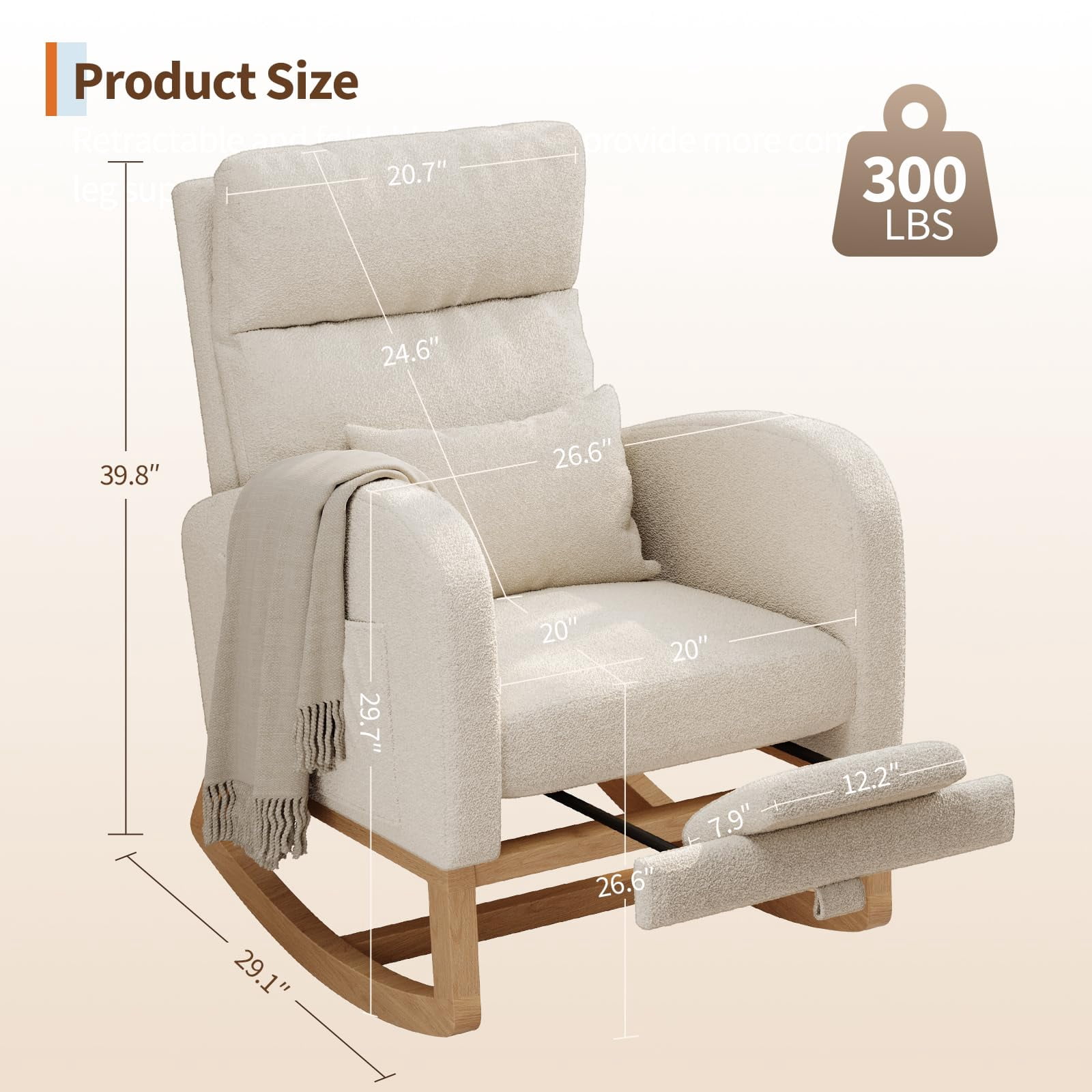 Garderth Nursery Rocking Chair With/Without Footrest,Modern Glider Rocking Chair With Side Pockets And Pillow,Accent Armchair,Nursery Chair For Living Room Bedroom Nursing Room