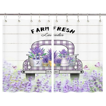 Joyweirustic Farmhouse Kitchen Curtains Purple Lavender Flower And Buffalo Plaid Farm Truck Window Curtain With 10pcs Hooks Waterproof Ds For Cafe Decor 55 W X 3 Canada Joyweirustic Farmhouse Kitchen Curtains, Kitchen Curtains With Purple Flowers