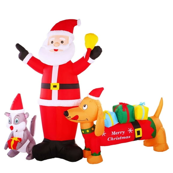 G128 6.5ft Christmas Inflatable Santa Claus with Dog and Raccoon LED Lights Outdoor Yard Decor