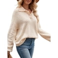 thumbnail image 6 of Arvbitana Women Stripe Knit Sweater Turn-Down Collar Buttons Pullovers Long Sleeve Loose Jumpers Fall Casual Streetwear Tops, 6 of 7