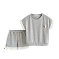 thumbnail image 5 of Amidoa Girls Summer Outfits 2 Piece Short Sleeve T Shirt Cute Top and Casual Shorts Kids Clothing Sets,Gray Size 10, 5 of 7