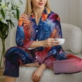 thumbnail image 6 of KLL Vibrant Hummingbird Watercolor Art Print Women's Long Sleeve Pajamas with Pants Sleepwear Loungewear 2 Set-Small, 6 of 8