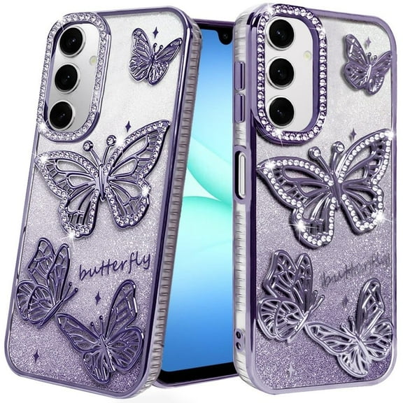 For Samsung A17 5G Butterfly Freedom Shimmer Glitter Thick TPU Case Cover - Purple