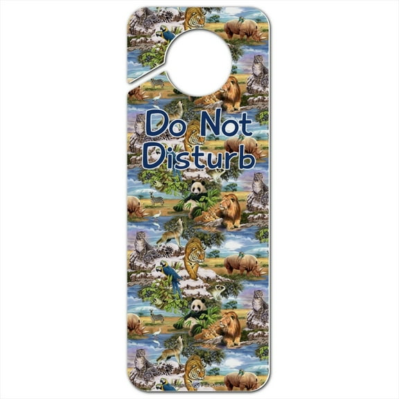 World Wildlife Snow Leopard Rhino Wolf Lion Pattern Plastic Door Knob Hanger Sign