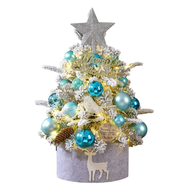 45cm Mini Desktop Christmas Tree White Flocked Artificial Tree with Skirt, Small Holiday Decoration for Home Table Mantel Party Gift