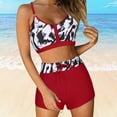 thumbnail image 2 of Huesdet Women Two Piece Swimsuits Ribbed One Shoulder Bikini Sets Mid Waist Bathing Suit(Red,S), 2 of 6