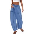 thumbnail image 2 of Womens Baggy Barrel Pants Wide Leg Lounge Drawstring Sweatpants with Pockets, 2 of 8