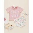 thumbnail image 3 of Xingqing Newborn Baby Girls 3PCS Summer Clothes 0-24M Short Sleeve Letters Tops Ruffle Lemon Printed Shorts Headband Sets, 3 of 9