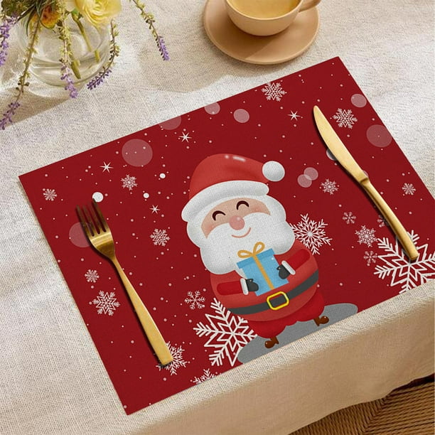Decoraciones navideñas, manteles individuales de lino de Papá Noel, decoración de restaurantes, manteles festivos, manteles de mesa con diseño de ambiente para restaurantes, manteles individuales con