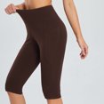 thumbnail image 2 of Ruziyoog Yoga Pants Women Knee Length Leggings High Waisted Yoga Workout Exercise Capris for Casual Summer with Pockets Brown M, 2 of 7