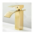 thumbnail image 3 of Grifo de lavabo monomando, grifo de baño dorado, moderno grifo de baño con caño de cascada de un solo orificio, grifo de baño extraíble, 3 of 5
