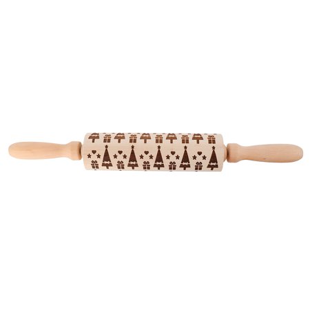 

Etereauty Rolling Pin Roller Engravedwood Christmas Baking Pastry Xmas Noodle Dough Wooden Pasta Embossing Embossed Tool