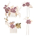 thumbnail image 1 of FELTECHELECTR Juego de 4 peinetas de boda hechas a mano, accesorios para el cabello de novia con flores y diamantes de imitación (morado), 1 of 4