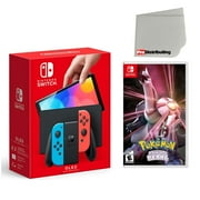 Nintendo Switch OLED Console Neon Red & Blue with Pokemon Shining Pearl and Screen Cleaning Cloth