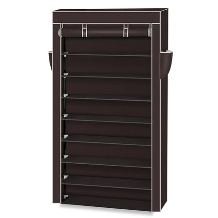 CAIHONG 5-Tiers Shoe Rack, Space Saving Tower Cabinet Storage Storage Organizer, Holds up to 20-25 Pairs, Metal Frame, Non-Woven Fabric, for Living Room, Hallway, 39 x 11 x 28.5 Inches, Brown