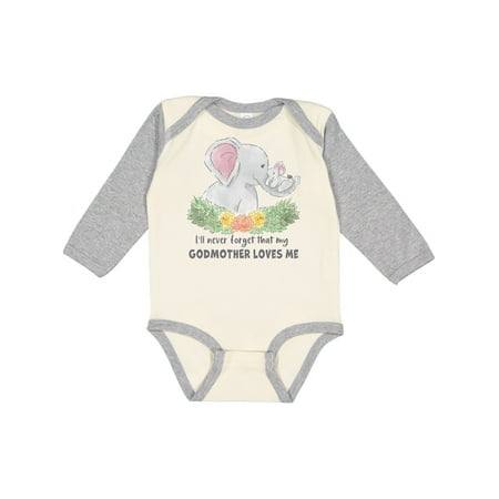 

Inktastic I ll Never Forget That My Godmother Loves Me Cute Elephants Gift Baby Boy or Baby Girl Long Sleeve Bodysuit