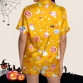 thumbnail image 5 of MEZZALL Women Halloween Printed Pajama Lapel Collar Short Sleeve Tops Cozy Home Loungewear Shorts For Fall Holidays Stylish 2 Piece Pjs, 5 of 6