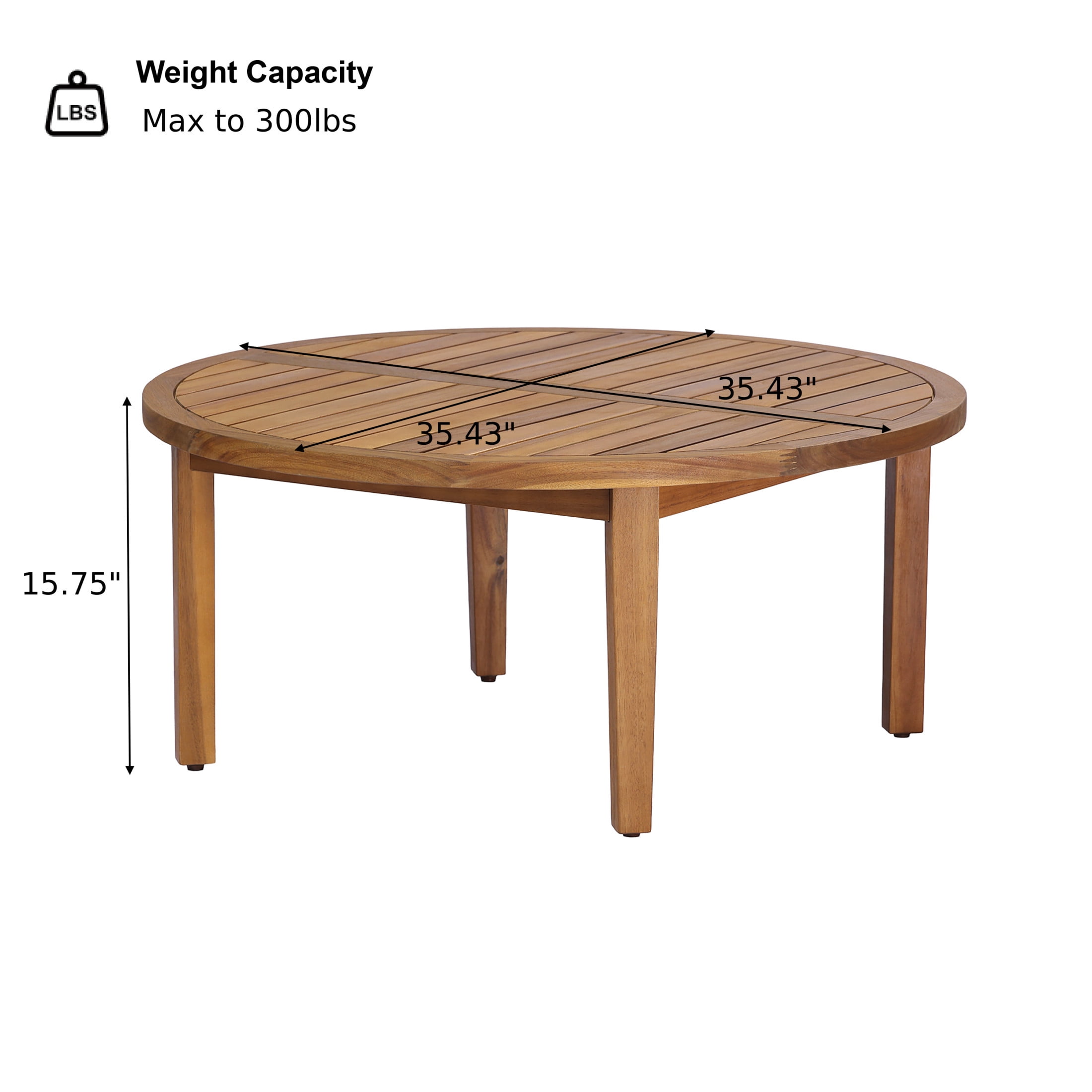 Christopher Knight Home 35" Round Outdoor Coffee Table, Acacia Wood Slatted Top, Teak Finish