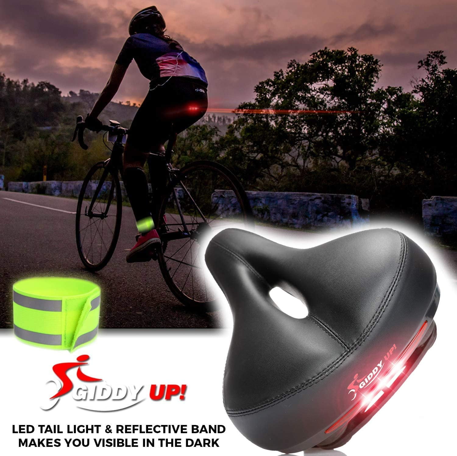 Giddy up Bike Seat Most Comfortable Memory Foam Waterproof Saddle Universal Fit for sale online