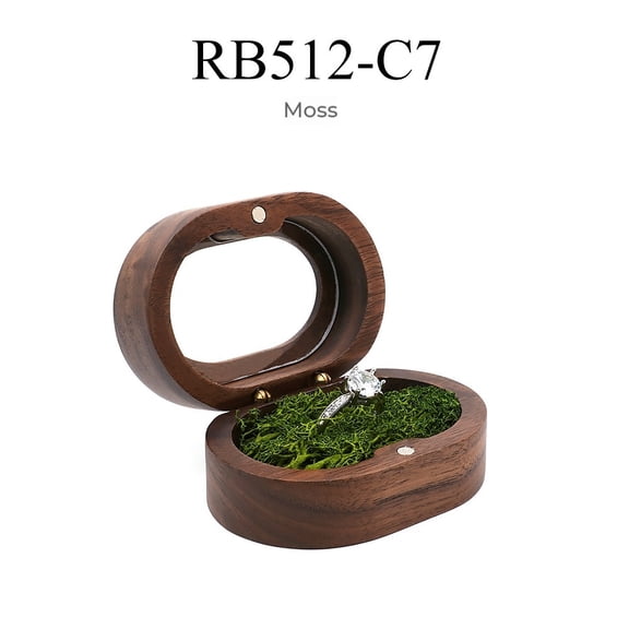 Low profile Ring Box solid wood promise proposal ring case bearer box women's small ring gift box single ring holder box engagement wedding day ring box( moss)