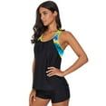 thumbnail image 4 of Women's Black/Sky Blue/Rose/Green Print Insert Racerback Tankini Set, 4 of 5
