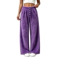 thumbnail image 2 of Karymi Athletic Shorts for Women Solid Plush Fuzzy Wide Leg Pants, Elastic Waist Decorative Button Front Warm Fluffy Long Trousers, 2 of 5