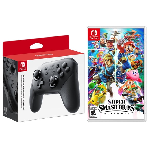 Super Smash Bros Ultimate and Pro Controller Bundle for Nintendo Switch
