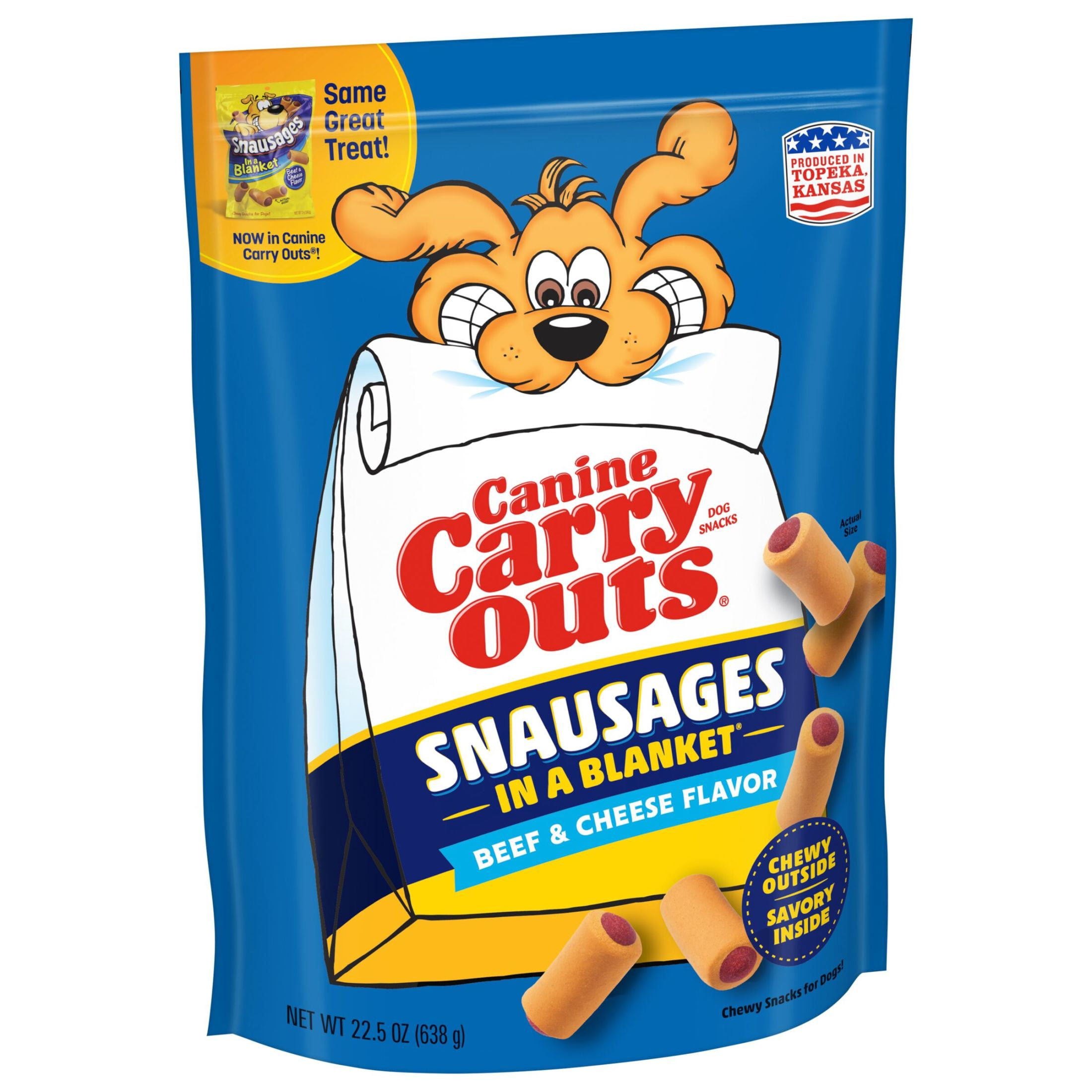 (2 pack) Canine Carry Outs Snausages in a Blanket Chewy Dog Treats, Beef & Cheese Flavor, 22.5 ozs