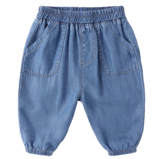 Summer Stretchy Jeans Pants For Boys Fly Resistant Pants Flexible Waist Comfortable Everyday Wear Light blue 90cm