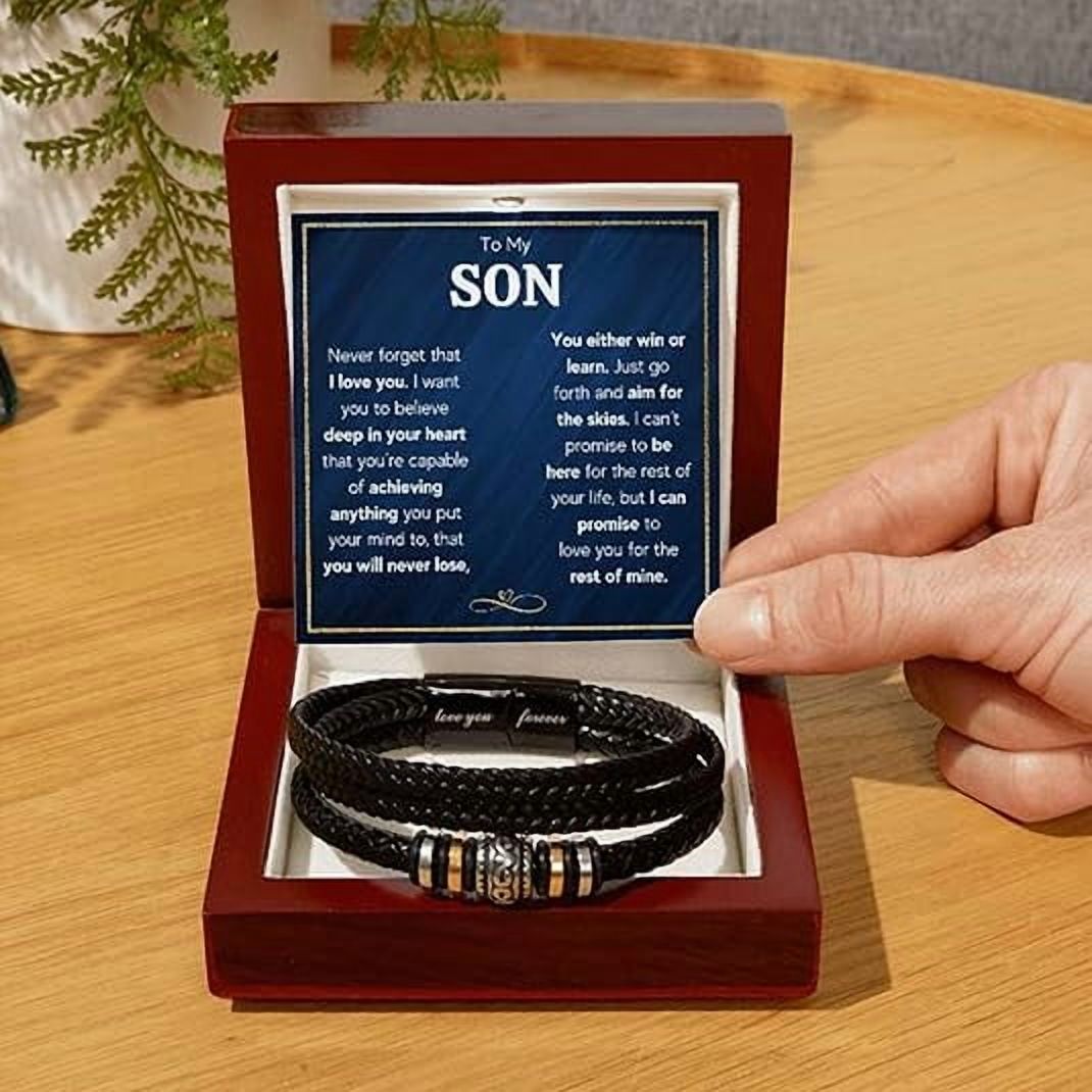Bracelet for Son with Personalized Message, Birthday Gift with Card and Luxury Box, Graduation Gift for Son from Mother/Father, Gift for Men, Love You Forever Engraved Bracelet