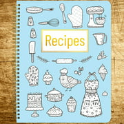 Recipe Notebook Watercolor Blue Cover 8.5" x 11" Blank Cookbook Spiral Recipe Journal Blank Recipe Blank Recipe to Write in