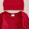 thumbnail image 4 of UngA Toddler Baby Boy Valentines Outfit Newborn Solid Long Sleeve Romper+Heart Overall Pants+Hat Infant Boys Fall Winter Spring Outfit (Red,6-12 Months), 4 of 7