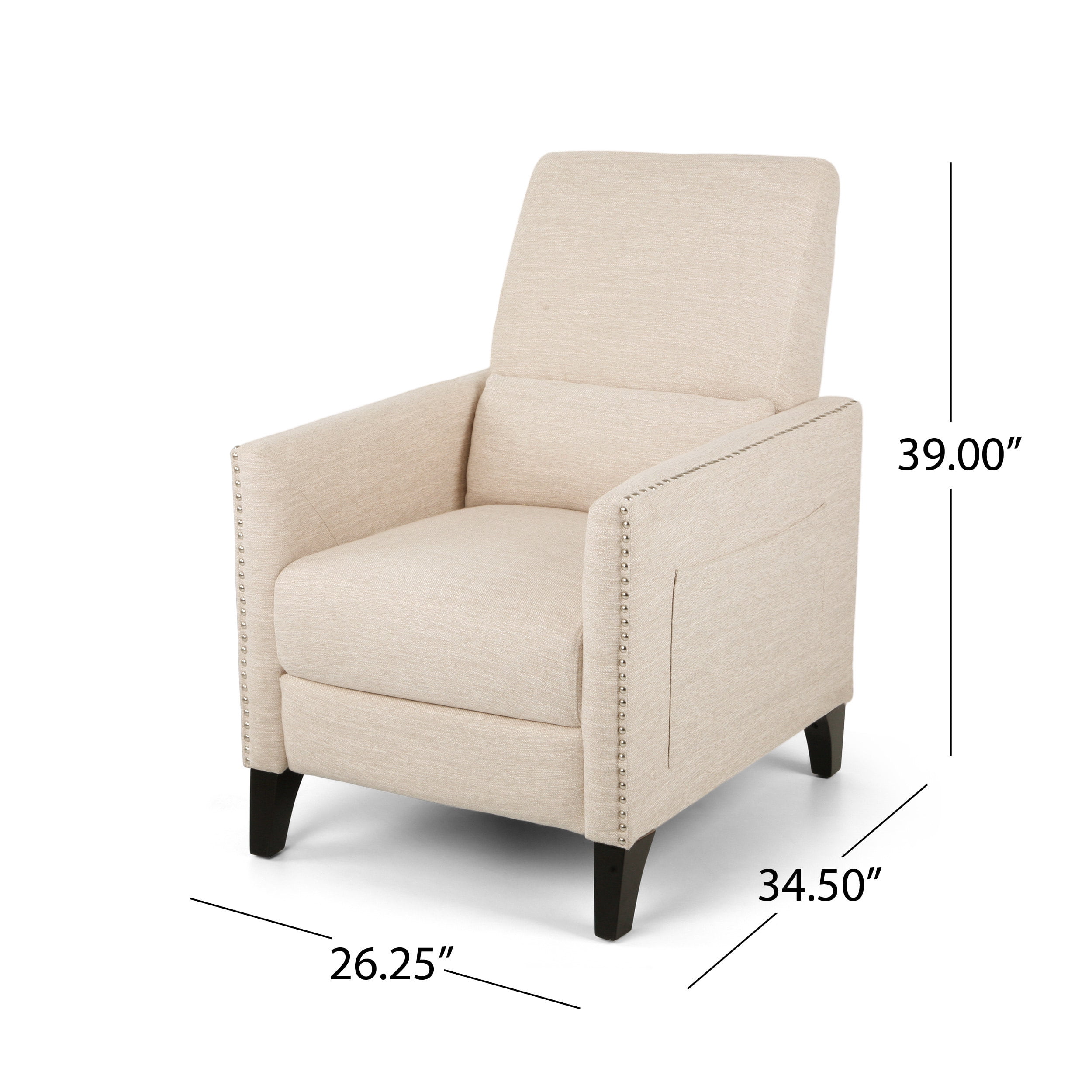Noble House Beige Standard Contemporary Push Back Recliner with Nailhead Trim