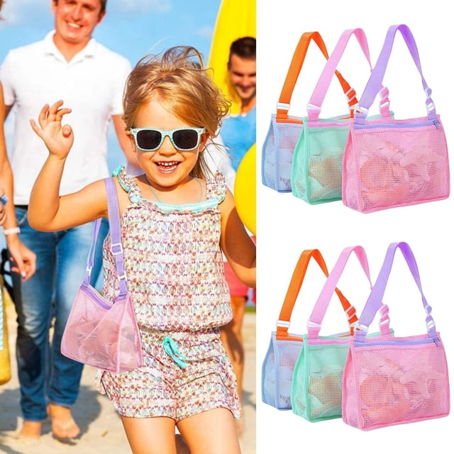 Beach Bag with Adjustable Carrying Straps Sea Shell Bags Large Capacity Beach Toy Mesh Bag Foldable Sand Toys Swimming Bag heqiyong LED