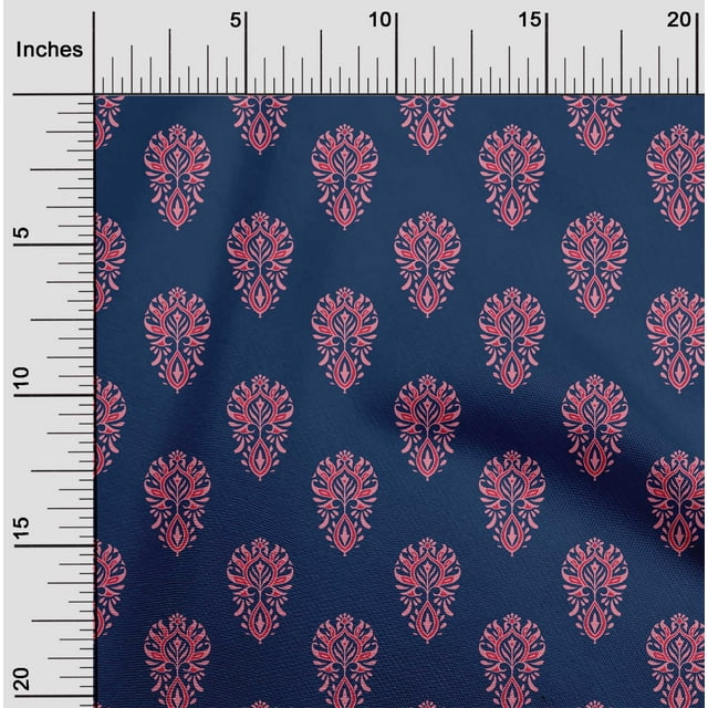 oneOone Silk Tabby Fabric Floral Block Print Fabric BTY 42 Inch Wide
