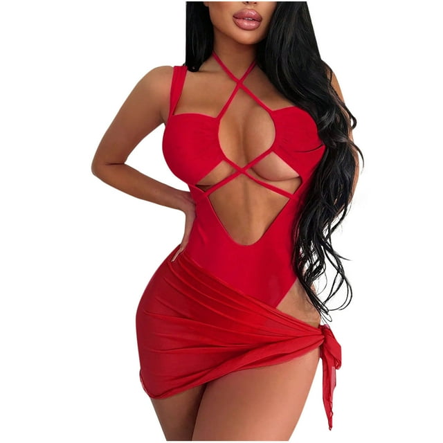 Women's V Neck One Piece Swimsuit, Tummy Control Bathing Suits with Full Coverage, Modest Swim Dress for Beach Vacation Pool Summer