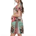 thumbnail image 2 of Salouo Vintage Typewriter Floral for Women's Short Sleeve Summer Dress, Pleated Loose Swing Knee Length Dresses with Pockets, 2 of 6