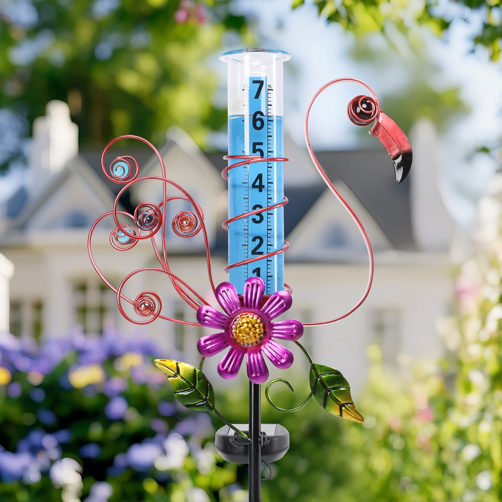 Solar Rain Gauge Waterproof Flamingo Rain Gauge With LED Light For Patio, Path And Garden Decoration, Outdoor Decoration