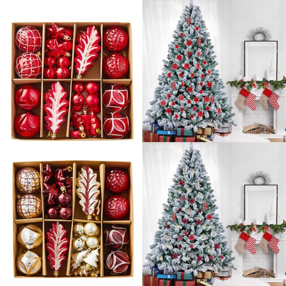 Plastic Christmas Balls 40Pcs Christmas Balls Gift Box Set Creative Color Painting Ornaments for Tree Hanging Holiday Decoration 24x24x6cm Red Rkxzt