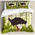 thumbnail image 1 of Ostrich Duvet Cover Set King Size, Jungle Animal in Fractal Digital Style Tropical Flying Camel Bird, Decorative 3 Piece Bedding Set with 2 Pillow Shams, Olive Green Dark Blue Grey, by Ambesonne, 1 of 3