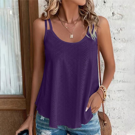 Njoeus Tank Tops for Women 2025 Womens Tops Dressy Casual Womens Tank Tops 2025 Trendy Summer Spaghetti Strap Camisole Top Eyelet Embroidery Scoop Neck Tunic Tops Casual Blouse S-3Xl Blouse Plus Size