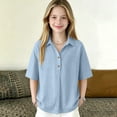thumbnail image 4 of Grblisyd Boys Girls Polo Shirts Kids Solid Color Button Up Short Sleeve School Uniform V Neck Cotton Linen Shirt 10-12 Years, 4 of 6