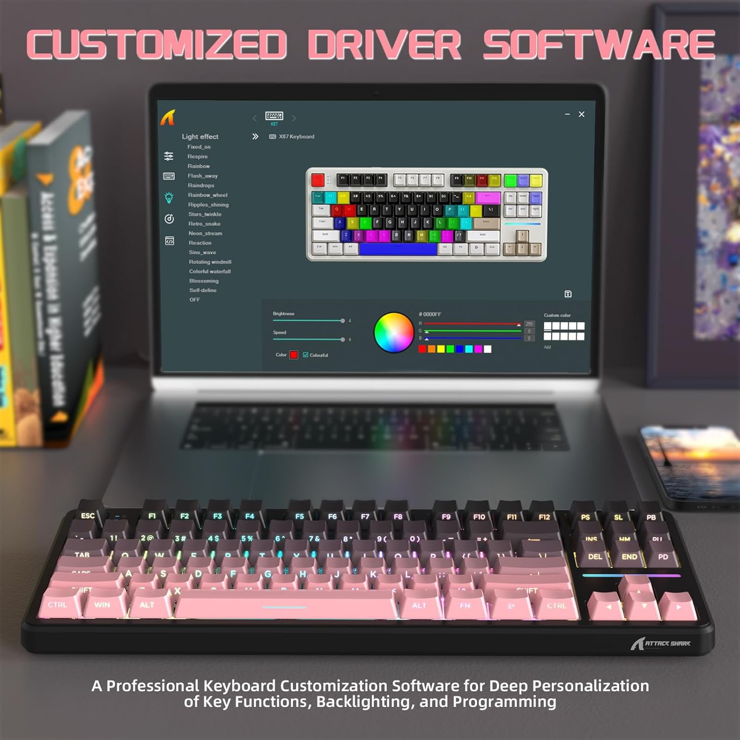ATTACK SHARK X87 80% Wireless Mechanical Keyboard, BT5.0/2.4G/USB-C Hot-Swap Gasket Gaming Keyboard,RGB Backlit, 4000mAh,Pre-lubed Linear Switch, Side Engraved Gradient PBT Keycap for PC/MAC