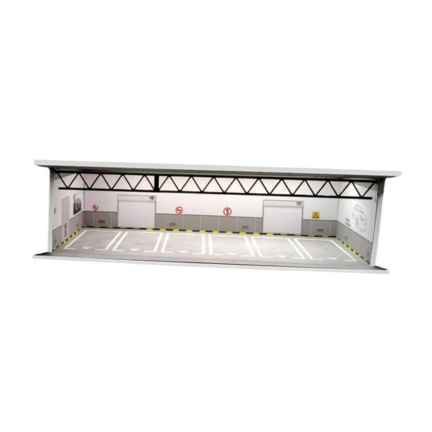 Fondo de vitrina de estacionamiento a escala 1:64 con escena de estacionamiento. Estilo C