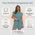 thumbnail image 3 of Gingprous 2 Piece Oufits for Women Lounge Set Cap Sleeve Tops Matching Elastic Waist Drawstring Shorts with Pockets, 3 of 9