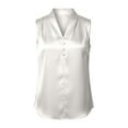 thumbnail image 5 of Daznico Women's V-Neck Sleeveless Satin Blouse with Button Detail Casual Elegant Top,XXL, 5 of 5