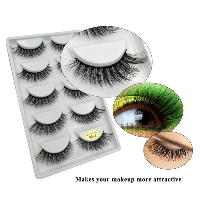 5 Pairs of 3D False Lashes Natural Black Long with Invisible Tape Reusable