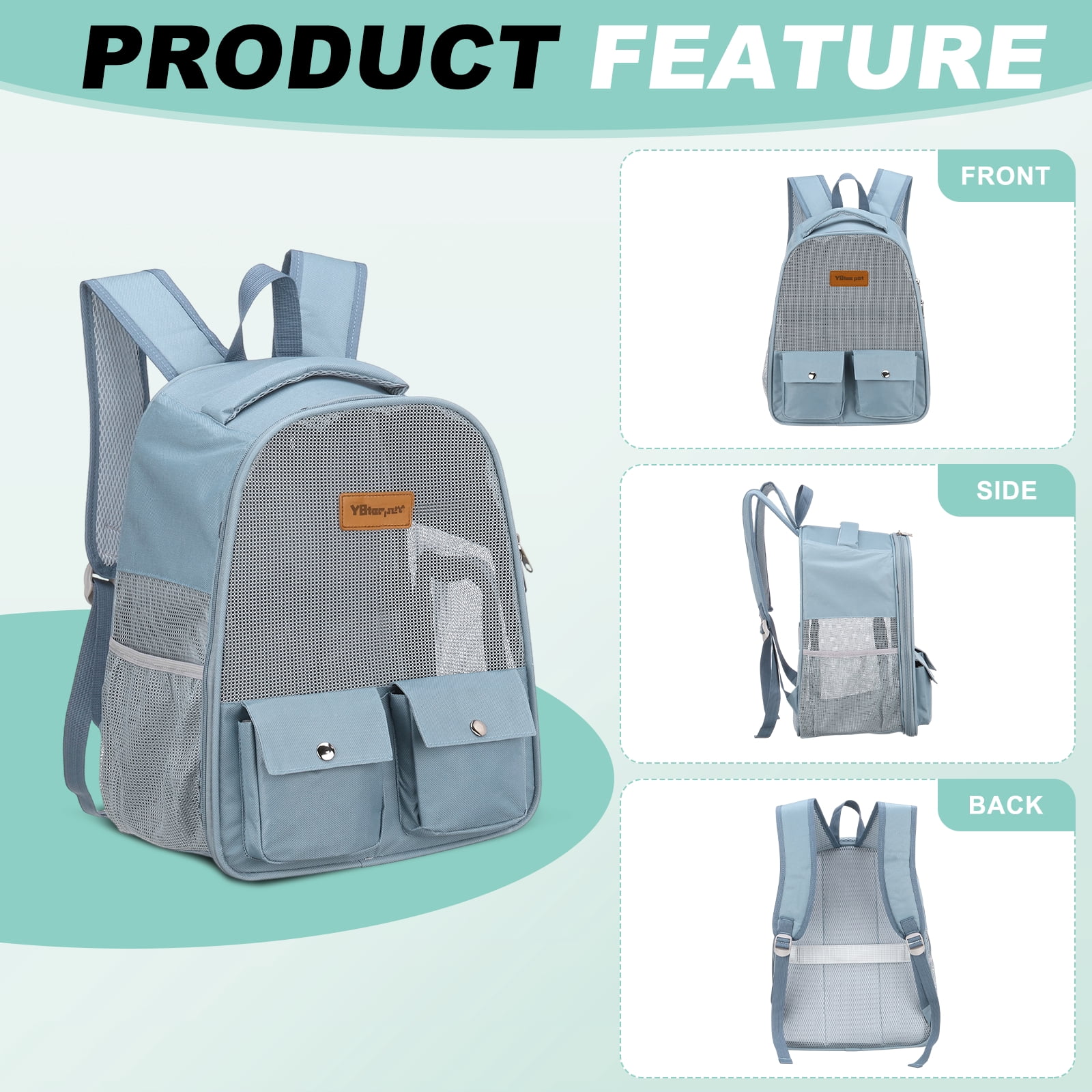 Uxcell Cat Backpack Carrier, Foldable Ventilated Mesh Pet Hiking Travel Backpack for Cats or Small Dogs Puppies, Intended for Hiking / Camping / Traveling (Blue, 12"x9"x16")